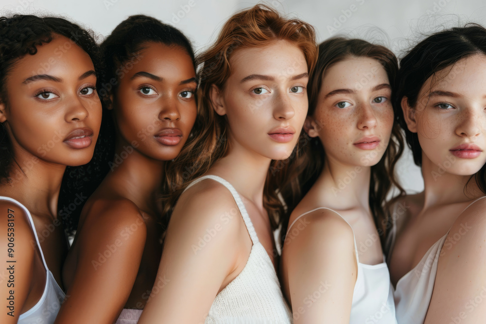 Obraz premium An engaging overhead shot of women in a circle, their faces directed toward the camera, highlighting their diverse cultures and unity.