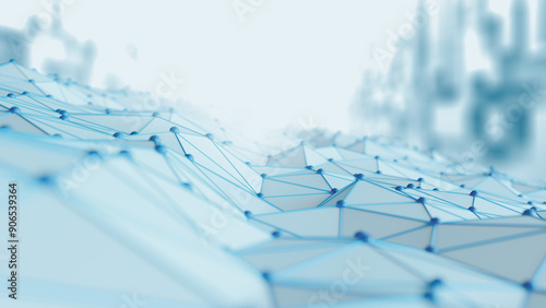 Futuristic hight technology background with connected glowing spheres. Virtual polygonal shape as global network system concept. 3D rendering.