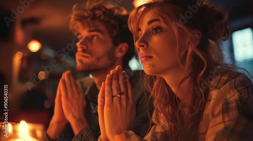 Realistic view of a couple praying together before a meal high-definition clarity photo