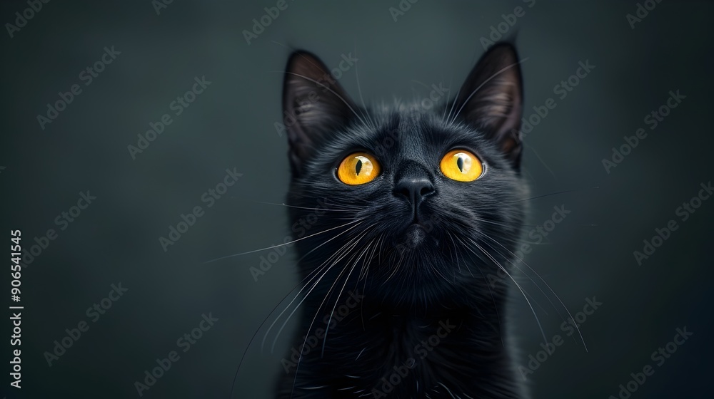 Spooky Black Feline with Glowing Eyes in Dramatic Studio Lighting Spooky Black Feline with Glowing Eyes in Dramatic Studio Lighting