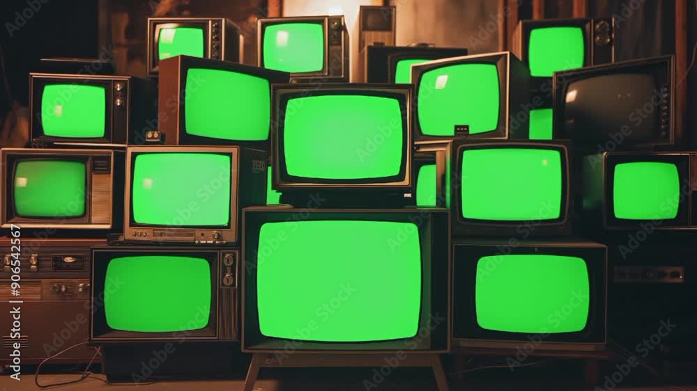 Old televisions zoom animation with green screen