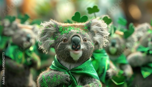 A Koala Dressed In Green For St. Patrick's Day photo