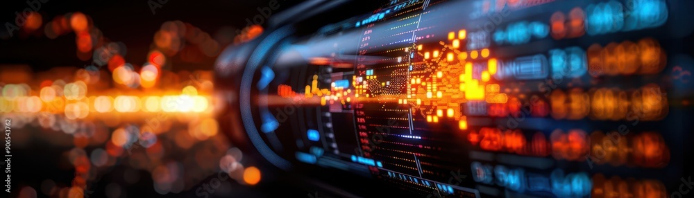 Stock ticker displaying dynamic financial data and market trends, Realism, Cool tones, Digital art Stock ticker displaying dynamic financial data and market trends, Realism, Cool tones, Digital art