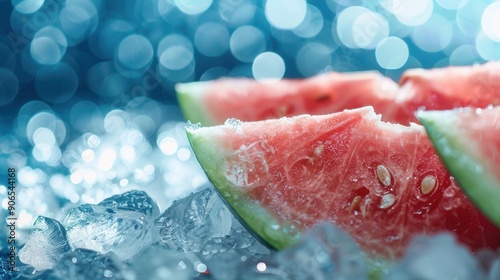 Fresh sweet ripe watermelon slices closeup macro view