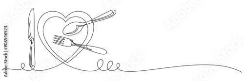 cutlery continuous line vecto...