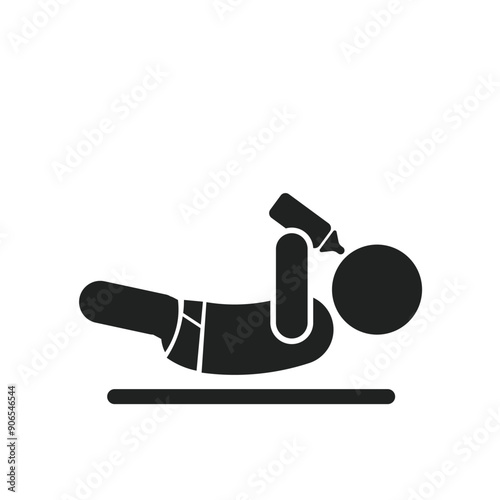 Isolated pictogram baby laying and drink milk form a milk bottle, icon and symbol of infants