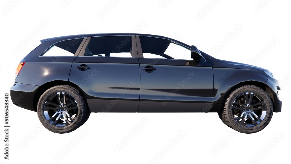 3D rendering of sports car private car family car black color with white background 3D rendering of sports car private car family car black color with white background