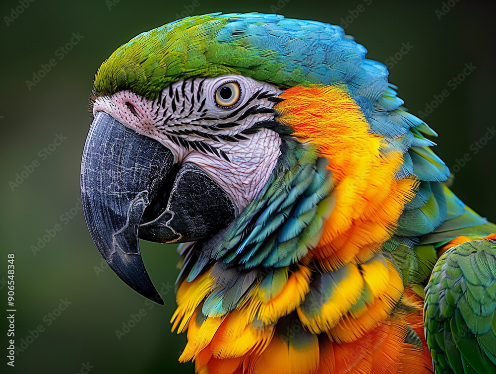 Obraz premium Vibrant Macaw Perched During Sunny Afternoon in Lush Rainforest Setting