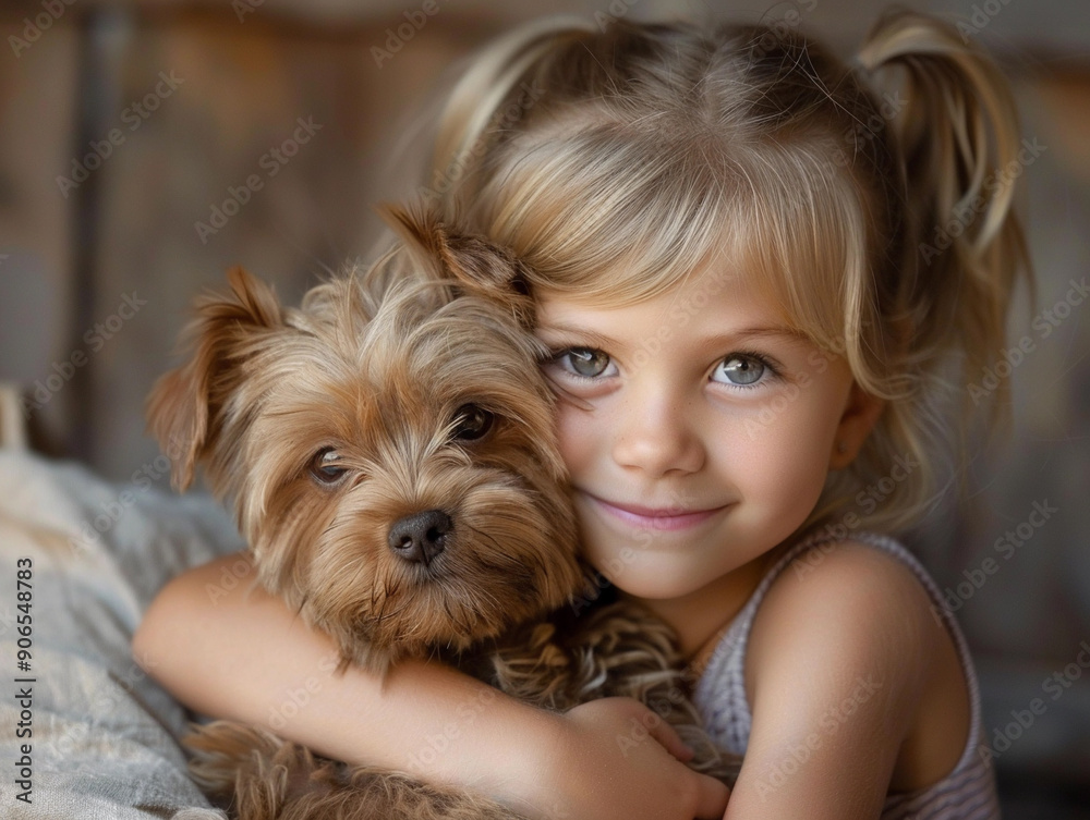Young Girl Embracing Her Small Dog in a Warm, Cozy Indoor Setting Young Girl Embracing Her Small Dog in a Warm, Cozy Indoor Setting