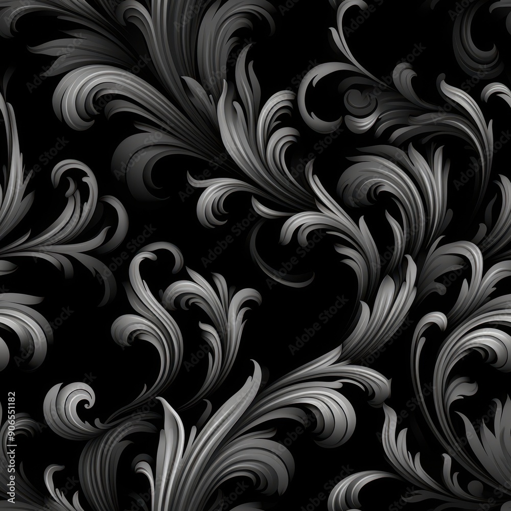 Seamless pattern of baroque scrollwork on black background Seamless pattern of baroque scrollwork on black background