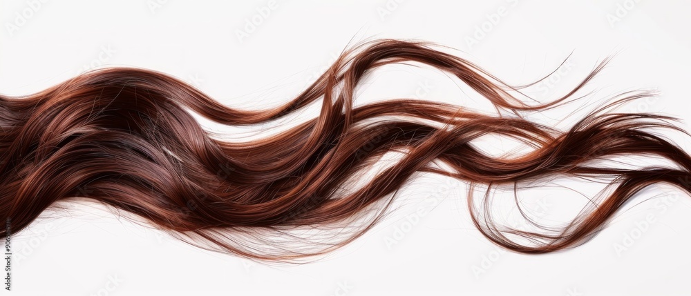 Long, shiny auburn hair against a white background, curls at the ends. Thick texture exudes health and vitality, drawing focus in the image. Long, shiny auburn hair against a white background, curls at the ends. Thick texture exudes health and vitality, drawing focus in the image.