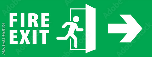Emergency fire exit sign, running man icon to door, red color, arrow vector, warning sign plate emergency sign isolated background fire icon