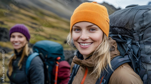 Joyful Hiking Adventure Group of Happy Hikers Enjoying Nature Smiling and Exploring the Great Outdoors in a Beautiful Mountain Landscape Brainstorming Digital Art