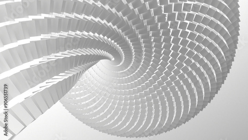 3D grayscale rendering of abstract, spiral, geometrical structure. A simple, minimal, and modern or contemporary background or wallpaper	