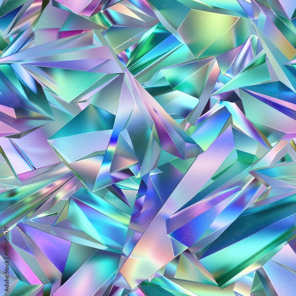 Seamless pattern of volumetric crystals with iridescent colors Seamless pattern of volumetric crystals with iridescent colors