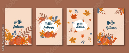 Autumn set of vector illustrations with the text 