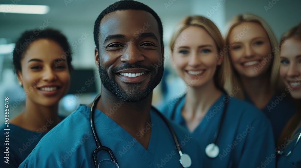 © Attasit - A team of doctors and nurses standing together with confident smiles, embodying leadership and teamwork in a hospital environment