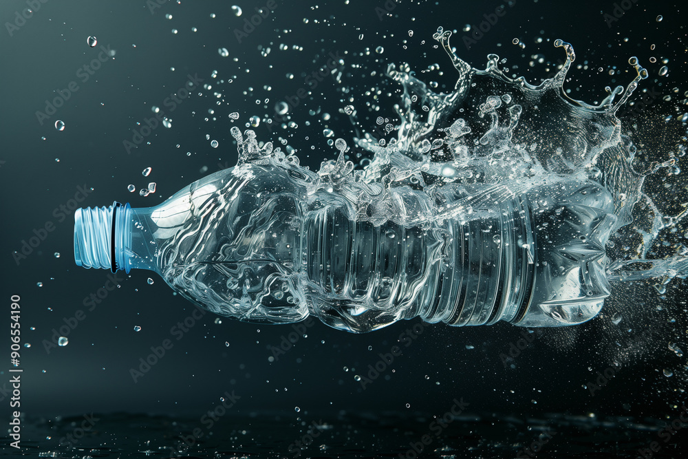 Transparent mineral plastic bottle with splashes Transparent mineral plastic bottle with splashes