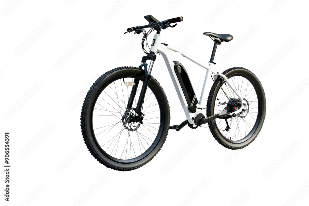 An electric bicycle isolated on a white background, featuring its integrated battery and pedal-assist technology. An electric bicycle isolated on a white background, featuring its integrated battery and pedal-assist technology.