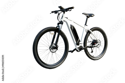 An electric bicycle isolated on a white background, featuring its integrated battery and pedal-assist technology.