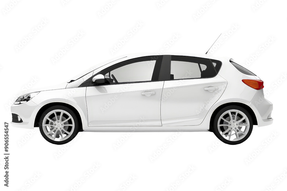 A compact hatchback car isolated on a white background, highlighting its urban-friendly design and efficient size. A compact hatchback car isolated on a white background, highlighting its urban-friendly design and efficient size.