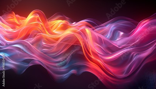 Abstract fluid iridescent holographic curved wave in motion colorful gradient design on black background no texte, no titre in picture ,cinematic lighting, design stage design
