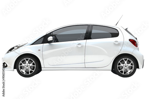 A compact hatchback car isolated on a white background, highlighting its urban-friendly design and efficient size. photo