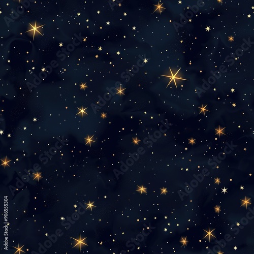 Seamless pattern of smooth glowing stars scattered across a deep blue night sky © Darcraft