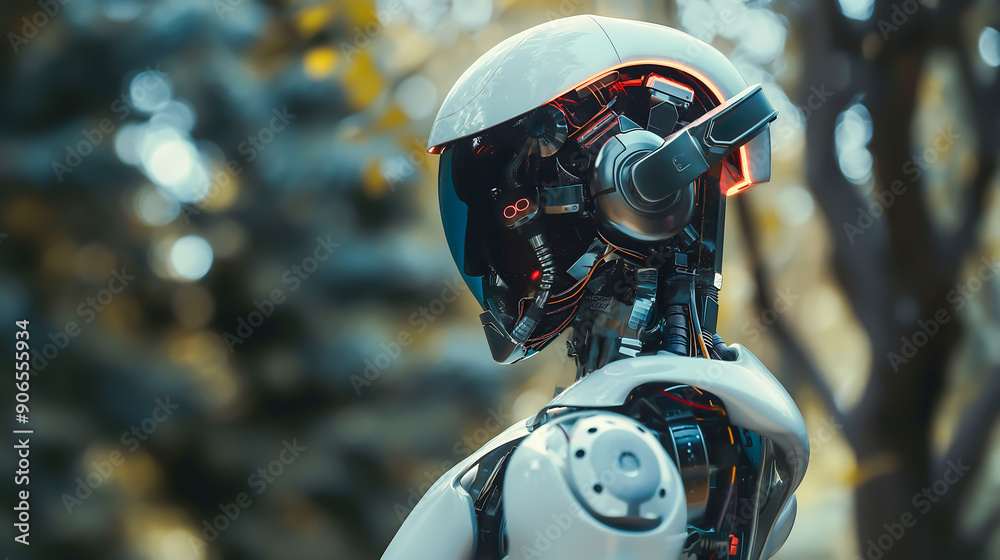 Fototapeta premium A cyborg humanoid robot in a futuristic setting