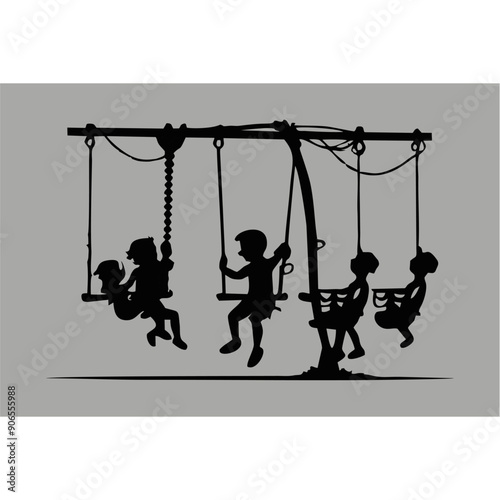 small children playing on swings