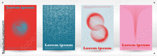 Set of Minimal Vector Flyer Design with Circles and Wave Lines. Modern Background with Geometry Lines. Good for Business Identity or Music Fest Poster. Bauhaus Style. Gentle Retro Pink Blue