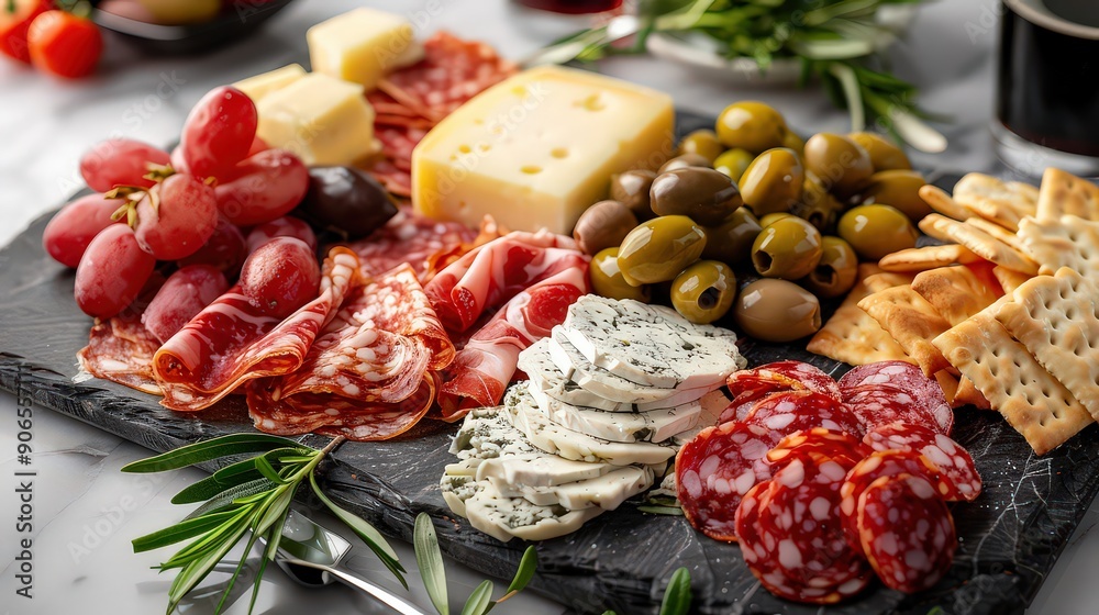A beautifully curated snack board with artisanal cheeses, cured meats, olives, and gourmet crackers, presented with elegant utensils and garnishes. A beautifully curated snack board with artisanal cheeses, cured meats, olives, and gourmet crackers, presented with elegant utensils and garnishes.