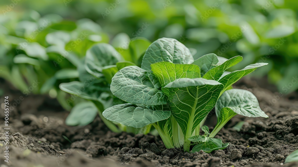 serene shot of pak choi plants growing in a garden or farm, with a focus on the leafy greens and the natural growing environment. serene shot of pak choi plants growing in a garden or farm, with a focus on the leafy greens and the natural growing environment.