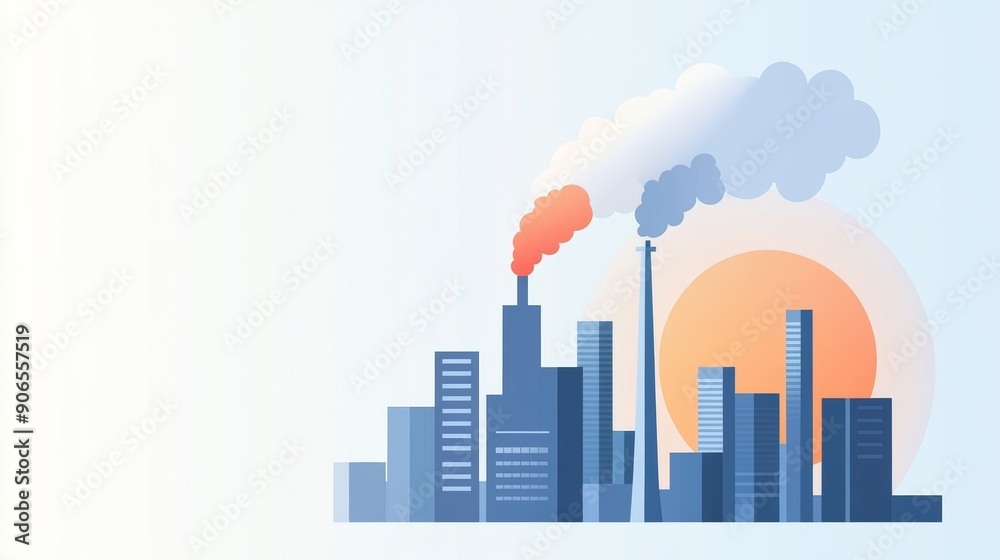 Urban skyline, smog and smoke, flat design illustration, copy space for text, ultra HD Urban skyline, smog and smoke, flat design illustration, copy space for text, ultra HD
