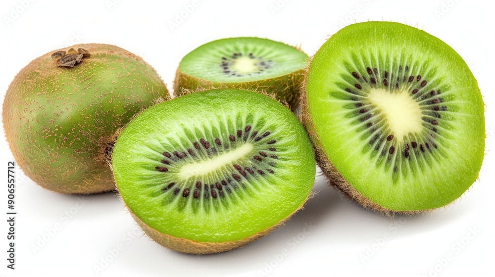 Fototapeta premium Fresh kiwi fruit cut slice isolated over plain background