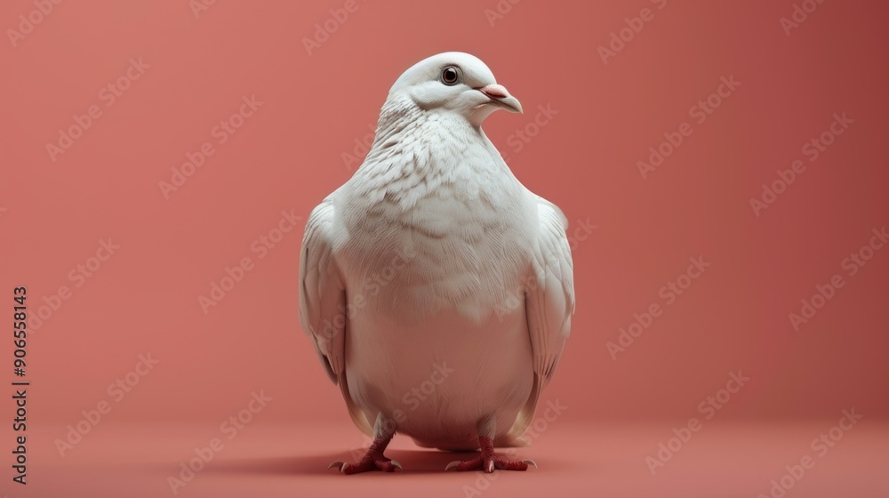 Obraz premium A white dove. Pigeon on a red background.