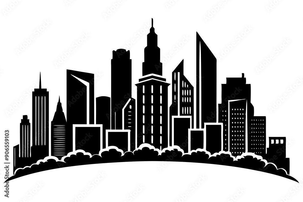Urban Vibe with Beautiful City Skyline, Elegant City Skyline Silhouette Illustrations: Perfect for Cityscape Decor Urban Vibe with Beautiful City Skyline, Elegant City Skyline Silhouette Illustrations: Perfect for Cityscape Decor