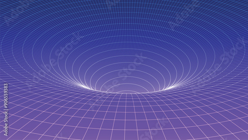 Abstract wireframe 3D tunnel. Perspective mesh background texture. Mesh model of a wormhole, vortex. 3D vector texture of a wormhole portal with a mesh structure.