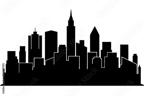 Urban Vibe with Beautiful City Skyline, Elegant City Skyline Silhouette Illustrations: Perfect for Cityscape Decor © ArtWorld