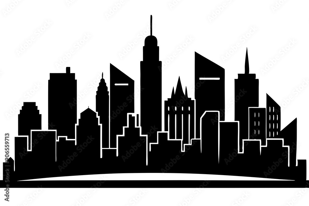 Urban Vibe with Beautiful City Skyline, Elegant City Skyline Silhouette Illustrations: Perfect for Cityscape Decor Urban Vibe with Beautiful City Skyline, Elegant City Skyline Silhouette Illustrations: Perfect for Cityscape Decor