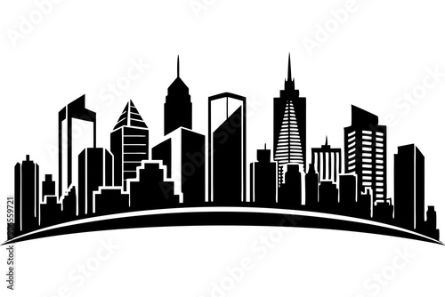 Urban Vibe with Beautiful City Skyline, Elegant City Skyline Silhouette Illustrations: Perfect for Cityscape Decor