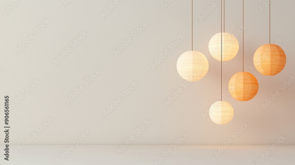Modern Minimalist Interior with Hanging Pendant Lights on Neutral Background - Contemporary Home Decor and Design Elements Modern Minimalist Interior with Hanging Pendant Lights on Neutral Background - Contemporary Home Decor and Design Elements