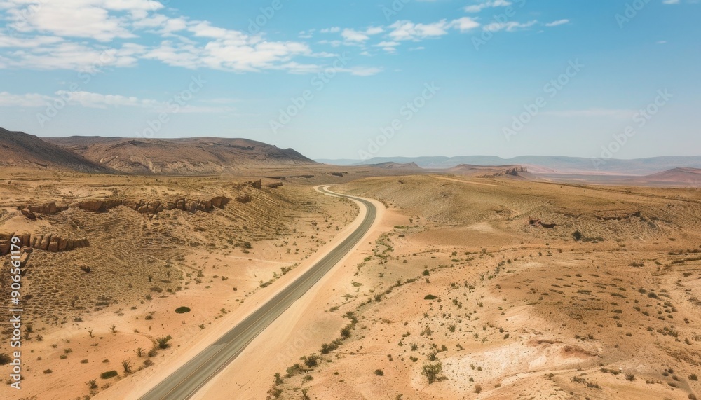 Aerial View of a Winding Road Through the Desert Landscape Aerial View of a Winding Road Through the Desert Landscape