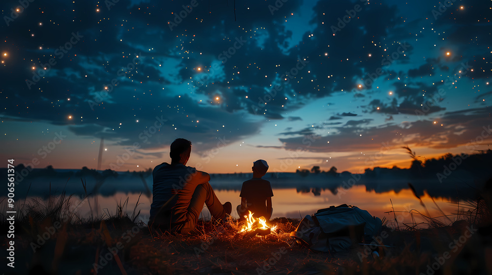 Campfire at night with a sky full of stars in background Campfire at night with a sky full of stars in background