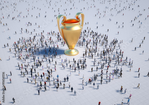 A crowd of people,  gathers...