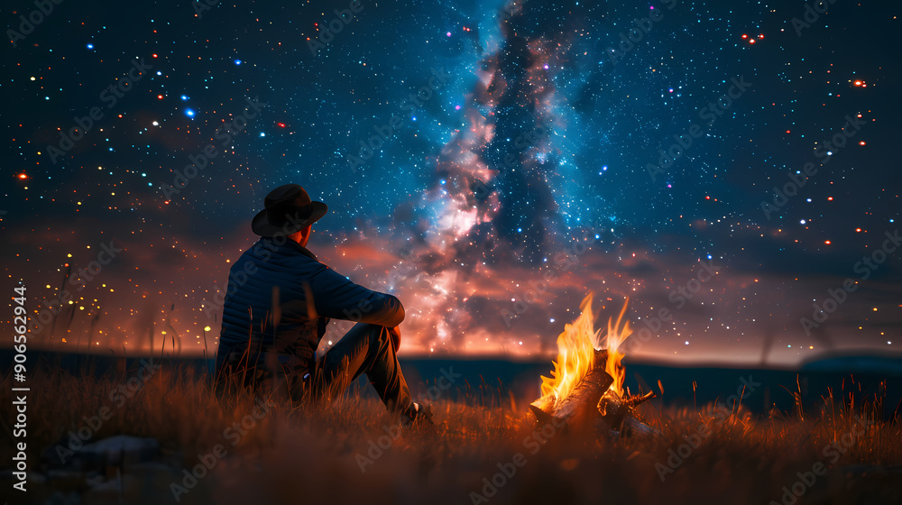 Campfire at night with a sky full of stars in background Campfire at night with a sky full of stars in background