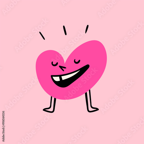 Little Heart with legs and shoes. Happy mood, smiley face emotion. Cartoon style. Cute funny character. Hand drawn Vector illustration. Love, Valentine's day, romance concept. Isolated design element