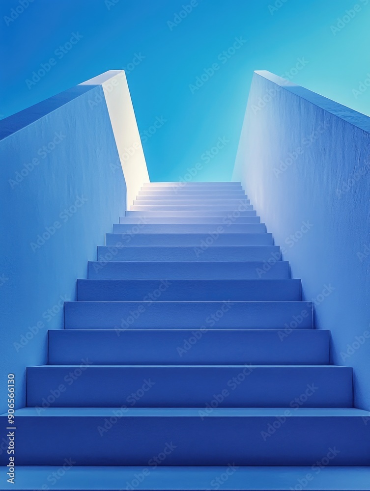 Fototapeta premium A set of stairs leading up to a clear and sunny blue sky with no clouds in sight