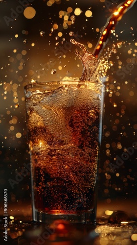 Inviting Close-up of Coke Beverage Pouring into a Glass on a Dark Background, Capturing the Essence of Refreshment