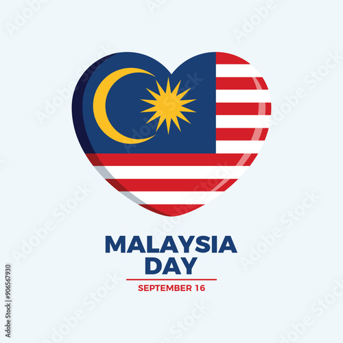 Malaysia Day poster vector illustration. Malaysia flag in heart shape icon. Malaysian flag love symbol. Template for background, banner, card. 16 September every year. Important day